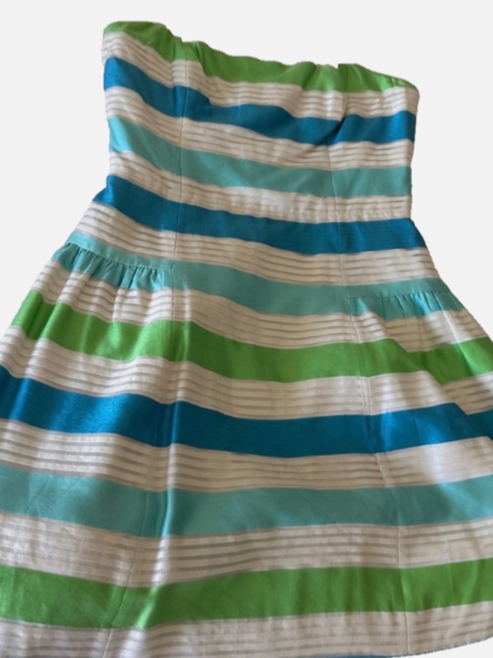 Lilly Pulitzer Strapless Dress Sz 6 Corded Organza Gorgeous Blue/Green Stripe